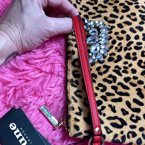 Dune London calf hair cheetah print wristlet with gems and red back NWT - Picture 6 of 10